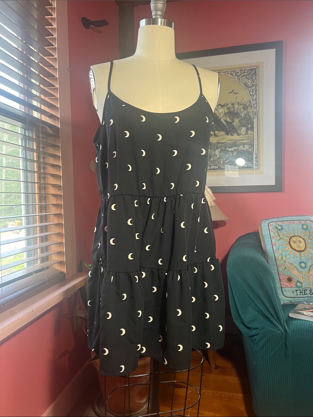 Gypsy Warrior Black Crescent Print Tiered Mini Dress